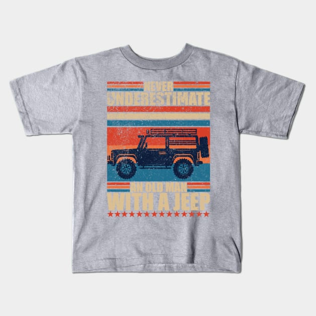 Never Underestimate An Old Man With A Jeep Kids T-Shirt by Fadloulah